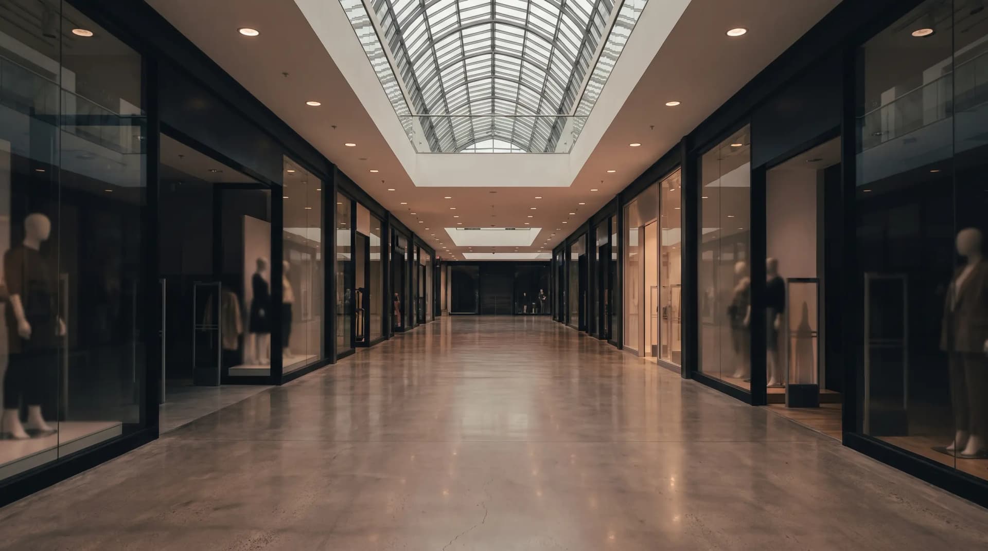 Empty modern retail arcade at first light